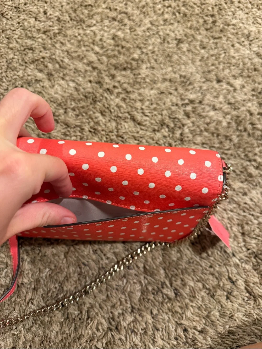 Kate Spade Hot Pink Polka Dot Saffiano Leather Crossbody with Gold Chain